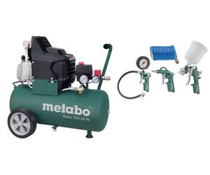 Metabo Basic 250-24 W Compresseur + LPZ 4 Set D'outils À Air Comprimé - 1500W - 24L - 95 L/min