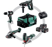 Metabo Coffret Combo sans fil pour le bricolage 4.3 SB 18 LT BL + W 18 L 9-125 Quick + KH 18 LTX 24 + STA 18 LTX 100 ; Pochette à outils