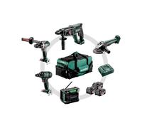 Metabo Kit d'outils sans fil Combo pour l'artisanat du bâtiment Metabo 5.2BS 18 LTX BL + KH 18 LTX 24 + W 18 L 9-125 Quick + SSW 18 LTX 300 BL + R 12-18 DAB BT ; Sacoche à outils Quantité:1