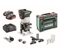 metabo Fraise à bordure sans fil FMV 18 LTX BL 8-18 V, moteur brushless, 2 batteries LiHD 4 Ah, chargeur ASC 55, metaBOX 145 L - pour bois et matériaux similaires au bois, réglage précis de la