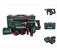 Metabo KH 18 LTX BL 28 Q : perceuse-visseuse à percussion sans fil 18 V, 3 J, SDS plus, moteur Brushless, incluant 2 batteries 8,0 Ah, un chargeur et une boîte de rangement MetaBox