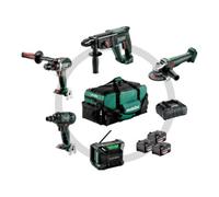 Metabo Kit d'outils sans fil Combo pour l'artisanat du bâtiment Metabo 5.2BS 18 LTX BL + KH 18 LTX 24 + W 18 L 9-125 Quick + SSW 18 LTX 300 BL + R 12-18 DAB BT ; Sacoche à outils Quantité:1