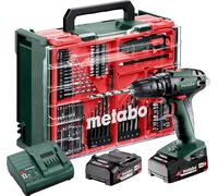 Metabo Perceuse à percussion Sb 18 Set Mobile Workshop + 2 batteries Li-Ion 18V/2,0 Ah avec chargeur Sc 30 + 74 composants