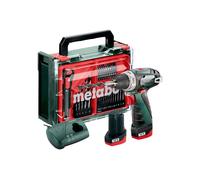 Metabo - Perceuse-visseuse sans fil 12 V avec accessoires, 2 batteries Li-Ion 2,0 Ah, chargeur 600080710