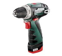 metabo PowerMaxx BS Basic, Perceuse-Visseuse 12 V Sans Fil Compacte | Avec indicateur de charge, broche à six pans creux, lampe LED, inclut 2 batteries 2.0 Ah, chargeur et coffret, 600984500