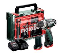 Metabo Perceuse-visseuse sans fil 12 V 600080710 – 2 batteries Li-Ion 2,0 Ah, chargeur, accessoires