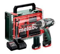 Metabo Perceuse-visseuse sans fil 12 V 600080710 – 2 batteries Li-Ion 2,0 Ah, chargeur, accessoires