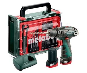 Metabo PowerMaxx SB Basic Set Perceuse-visseuse à percussion sans fil 12 V 34 Nm ( 600385710 ) + 2x batterie 2,0 Ah + chargeur + 41 pces. kit accessoires + coffret