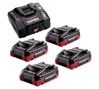 Metabo Set de base 4x bloc batterie LiHDX 18 V 4,0 Ah ( 4x 624974000 ) + chargeur ASC 290 ( 627370000 )