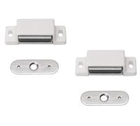 Metafranc Lot de 2 loqueteaux magnétiques blancs - Force de maintien de 3 kg - Contre-plaque fixe - Montage facile - Convient pour portes de meubles et rabats / fermeture de porte / aimant de maintien / loquet de meubles / 350066