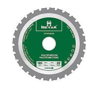 METAK HM - Lame pour scie circulaire multifonction, 185 x 30 mm, pour bois, métal, aluminium, lame polyvalente 185 mm, 28 dents pour acier, bague de réduction de 30 mm incluse