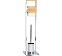 Métal, bambou WC Stand- Garniture WC Stand Support de papier toilette Porte-brosse - argenté
