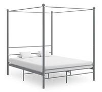 Métal enduit de poudre avec cadre supérieur pour rideaux Gris 160x200 cm | Cadre de lit à baldaquin métal gris 160x200 cm sans matelas robuste avec support à rideau pour chambre élégante et intime