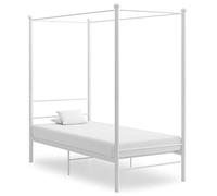 Métal enduit de poudre avec cadre supérieur rideau 90x200cm Blanc | Cadre de lit à baldaquin métal blanc 90x200 cm sans matelas solide et durable pour chambre romantique