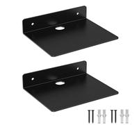 Metal Floating Wall Shelf 5x4in With Cable Holes | Aluminium Alloy, Rust-proof Black Finish, Cable Management Holes, Rounded Safe Edges, Compact For Speakers Or Plants