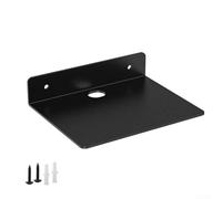 Metal Floating Wall Shelf 5x4in With Cable Holes | Aluminium Alloy, Rust-proof Black Finish, Cable Management Holes, Rounded Safe Edges, Compact For Speakers Or Plants