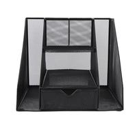 Metal Mesh Desktop Organizer | Iron Vertical Storage Basket with Drawer & Pen Holder | Clears Desk Clutter for Home Office/Classroom/Studio | 3 Compartments, Black