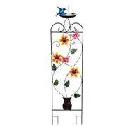 Metal Trellis with Bird Bath, Tall Garden Trellis with Bowl and Ground Stakes, Multi Functional Plant Support and Bird Bath Combo for Climbing Flower Rose Vegetable Raised Bed Yard Patio Balcony Use