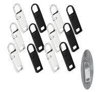 Métal Zipper Pull,12 Pcs Tirette de Fermeture Éclair Amovible Tirette Fermeture Eclair Remplacement Universal Reißverschluss pour Porte Monnaie,Vêtements,Jeans,Valises,Kit Adaptable(Noir,Argent)