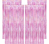 Métallique Rideau Anniversaire Rose avec Paillette - OEMG 4Pieces 1 * 2,5m Fete Rideau Frange, Photobooth Rideaux Paillette pour Deco Anniversaire Fille, Fête Licorne, Gender Reveal Party