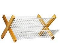 Metaltex - Égouttoir à vaisselle pliable Lilly - 2 niveaux - Bois & métal - 42×37×23 cm - Blanc