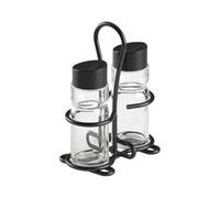 Metaltex Salière et poivre Menage 3 pièces - Set de table dans un support en métal noir