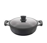 Metaltex XPERT - Casserole Basse en Aluminium Fondu 30 cm avec Couvercle de Verre Trempé