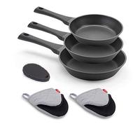 Metaltex XPERT Lot de 3 Poêles Aluminium Fondé 20 + 24 + 28 cm + Accessoires Full Induction valable pour tous types de cuisines.