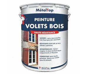 Metaltop - Peinture Volets Bois - Rouge feu - RAL 3000-1 L - Microporeuse, anti-UV, anti-humidité, haute protection 15 ans