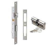 METALUX série 7/28 - Serrure à encastrer 1 point pêne dormant et 1/2 tour Réversible avec Gâche et Cylindre PM2 Coffre 28x180 mm Porte métallique à profil étroit | portail ou portillon