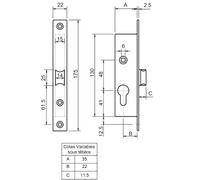 Metalux Serrure monopoint coffre droite - Argent brossé/laiton