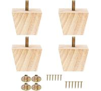 Metany Lot de 4 pieds de meubles carrés en bois de 5,1 cm avec boulon - Pieds de canapé de rechange pour banc de piano, table basse tournée (couleur bois brut)