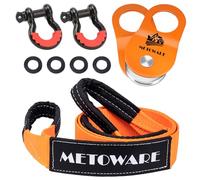 METOWARE Kit de récupération Tout-Terrain - 7,6 cm x 2,4 m, Sangle de remorquage avec 2 manilles à Anneau en D et poulie Robuste de 10 tonnes