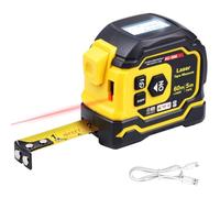 Mètre ruban laser numérique - Classe 2 - Appareil de mesure laser 3 en 1 avec niveau à bulle en croix - 60 mètres - Écran LCD auto-nivelant - Unités : pouces/pied/mètre