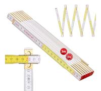 Metrie™ Mètre pliant PROFI 15 - Mètre en bois 3 m | Blanc-Jaune | Bois laqué, articulations en acier - Échelle duplex, Fabriqué dans l’UE | Robuste et précis | CE Cl. III | 1 pièce