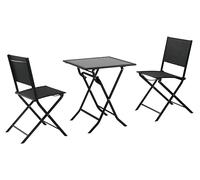 METRO Professional Set de Terrasse Santorini, 3 Pièces, Textilène/Acier/Verre, 1x Table et 2X Chaises, Pliantes, Noir