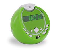 METRONIC 477017 Réveil Enfant avec double alarme avec port USB MP3 Projection 180° sur Secteur ou Piles - Vert