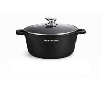 METTMANN PROFESSIONNEL - Marmite Faitout - Fonte d'Aluminium - Revêtement Céramique Type Pierre - Couvercle en Verre - Tous Feux dont Induction - Sans PFOA (20cm)