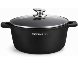 Mettmann Professionnel Marmite Faitout Grande Capacité 36 cm en Fonte d’Aluminium Revêtement Céramique Antiadhésif Effet Pierre Compatible Tous Feux dont Induction Couvercle en Verre Trempé Sans PFOA