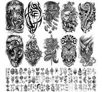 Metuu 70 feuilles autocollants de tatouage temporaire réalistes en grande quantité pour hommes femmes garçon fille, demi-bras hibou aigle serpent horloge Lion planète Dragon Totem tatouage