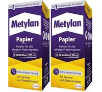 Metylan Colle à Papier Metylan Papier, Colle à Papier Forte pour Papier Peint léger, Normal et Lourd, 1 x 125 g de Colle pour tapisser et bricoler sans conservateurs (Lot de 2)