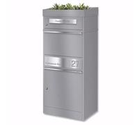 Metzler boîte à Colis avec boîte aux Lettres & jardinière - Grande boîte extérieure avec Gravure sur Plaque en INOX - RAL 9007 Gris Aluminium - Modèle Bispo 2