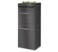 Metzler® boîte à Colis extérieure avec Toit végétalisé et Double Compartiment sécurisé Gris métallisé - Acier thermolaqué résistant - réception 24h/24 - Jusqu’à Format DHL M - Bispo