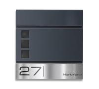 Metzler Boîte aux Lettres Anthracite RAL 7016 en Acier avec fenêtre - Plaque Nominative en INOX gravée au Laser - avec Compartiment à journaux - Boîte Postale avec hublot - Modèle Oltmann