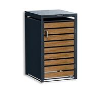 Metzler Box à poubelles Anthracite & Aspect Bois 1x240L, Habillage pour 1 bac, Acier poudré résistant aux intempéries avec Couvercle Automatique, verrouillable, Box de Jardin et à déchets