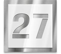 Metzler numéro de maison blanc en inox V2A, 12 x 12 cm, gravure moderne en relief, finition brossée, pour extérieur - Fabriqué en Allemagne
