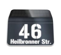 Metzler® plaque de numéro de maison solaire avec éclairage LED et capteur crépusculaire anthracite RAL7016 étanche IP44 - visibilité optimale - verre acrylique 24,2 x 22,7 cm - fixation murale simple