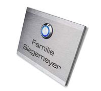 Metzler® sonnette inox avec gravure personnalisée et bouton LED IP67 acier brossé antirouille | 160 x 120 mm | montage facile extérieur maison immeuble 10 ans disponibilité pièces détachées