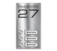 Metzler® sonnette sans fil 3 foyers avec plaques nominatives interchangeables et bouton LED - inox brossé RAL 7016, portée 300 m, gravure personnalisée incluse, montage en saillie, Tara M3