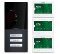 Metzler XDM10 Kit complet d'interphone vidéo avec plaque nominative interchangeable pour 3 maisons familiales | Interphone vidéo avec connexion bus à 2 fils | RAL 7016 anthracite | Application